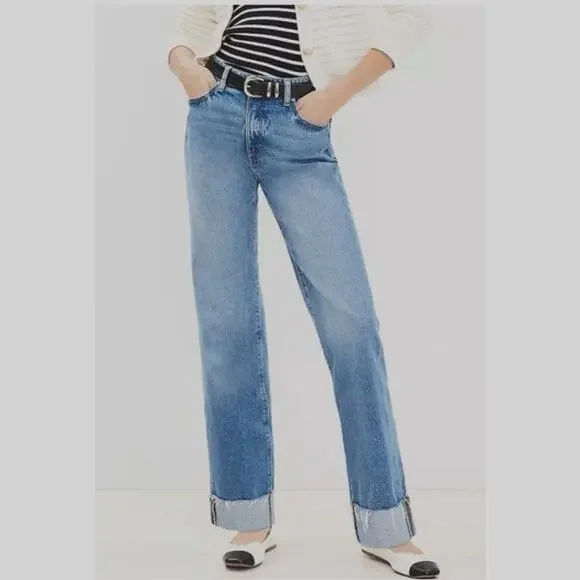 LOFT The Slouchy Boyfriend Cuffed Jeans Classic Blue Medium Wash Size 00/24 - Picture 10 of 11